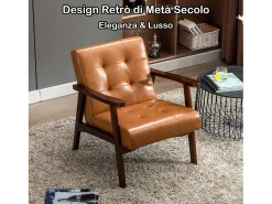 Sillón de Madera Maciza con Diseño Escandinavo Moderno - Cuero Natural Hipoalergénico Gris para Salón, Oficina o Dormitorio, Dimensiones 67x76x76 cm