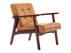 Sillón de Madera Maciza con Diseño Escandinavo Moderno - Cuero Natural Hipoalergénico Gris para Salón, Oficina o Dormitorio, Dimensiones 67x76x76 cm