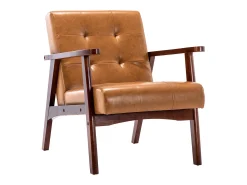 Sillón de Madera Maciza con Diseño Escandinavo Moderno - Cuero Natural Hipoalergénico Gris para Salón, Oficina o Dormitorio, Dimensiones 67x76x76 cm