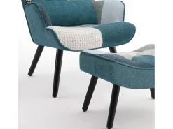 Sillón de orejas, sillón de relajación, sillón, sillón de orejas de patchwork con taburete, sillón de lectura