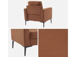 Sillón de pana y patas de metal terracota