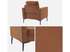 Sillón de pana y patas de metal terracota