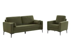 Sillón de pana y patas de metal kaki oscuro