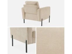 Sillón de pana y patas de metal beige