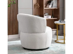 Sillón de pivote en tela de felpa blanca con almohada lumbar y pie de metal - máximo de 100 kg - 65x65x73cm