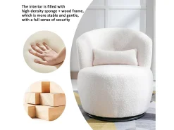 Sillón de pivote en tela de felpa blanca con almohada lumbar y pie de metal - máximo de 100 kg - 65x65x73cm