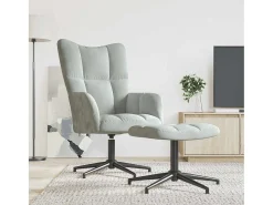 Sillón de relax | Silla de relax con taburete de terciopelo gris claro SHL2257