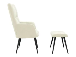 Sillón de relax | Silla de relax con taburete terciopelo blanco crema SHL2114