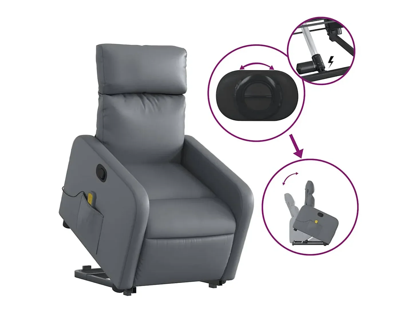Sillón de relax | Sillón reclinable de masaje de pie cuero artificial gris SHL6225