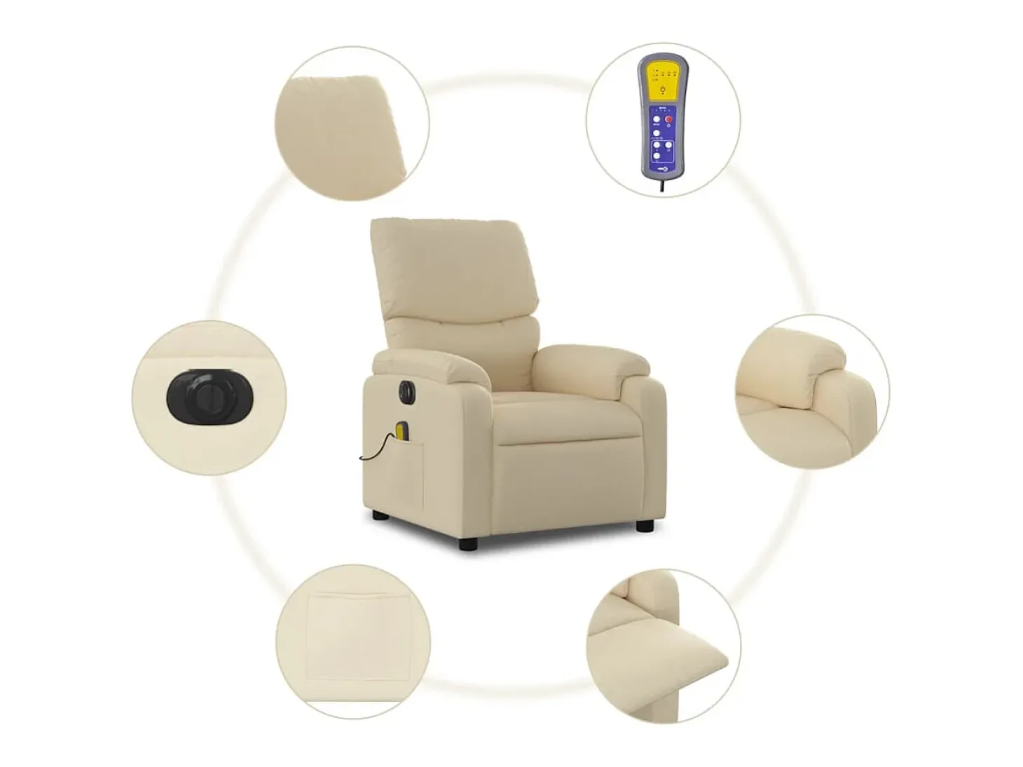Sillón de relax | Sillón reclinable de masaje eléctrico tela color crema SHL6964