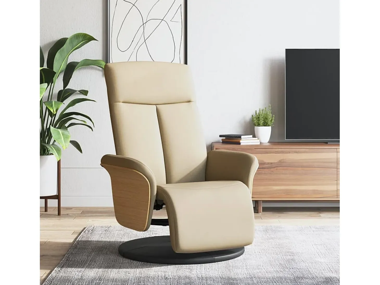 Sillón de relax | Sillón reclinable con reposapiés tela color crema SHL5841