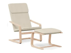 Sillón de relax con taburete tela color crema ES18334
