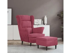 Sillón de salón | Silla | Sillón orejero y taburete de terciopelo rojo tinto SHL5187
