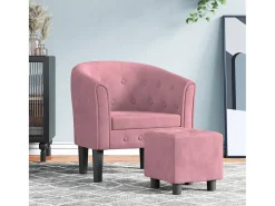 Sillón de salón | Silla de relax con taburete terciopelo rosa SHL2151