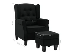 Sillón de salón | Silla de relax con reposapiés de tela negro SHL4697