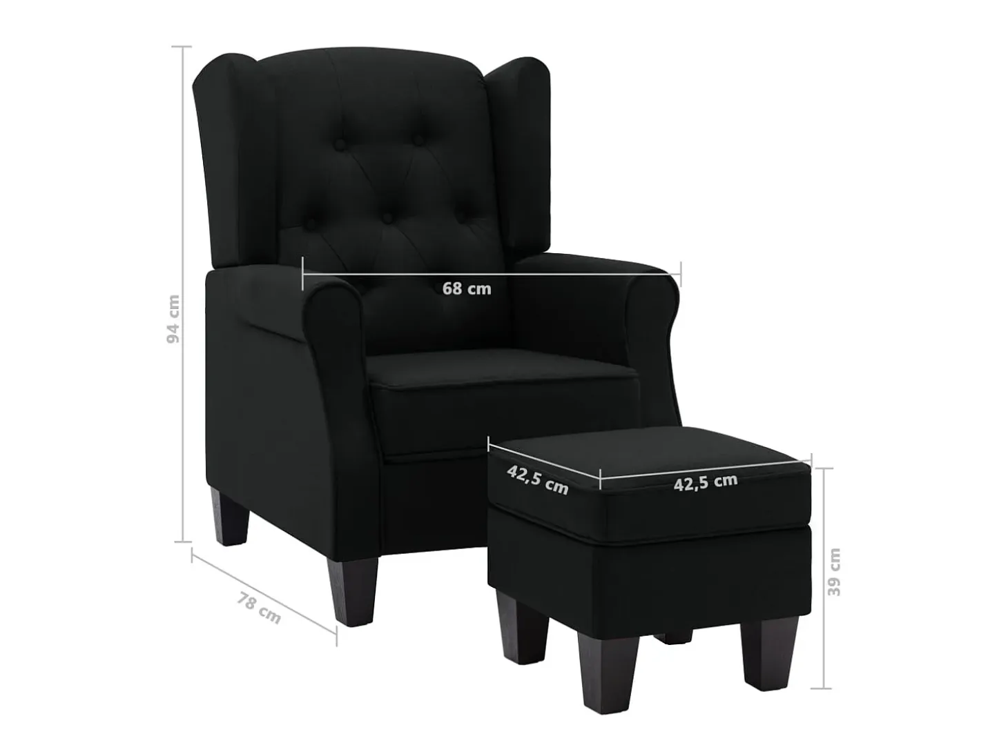 Sillón de salón | Silla de relax con reposapiés de tela negro SHL4697