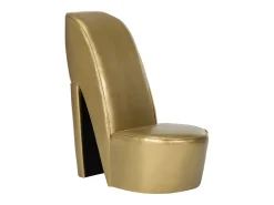 Sillón de salón con forma de zapato de tacón cuero sintético dorado SHL9237
