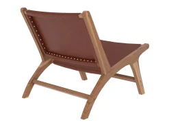Sillón de teca y cuero marrón liso - Kuna