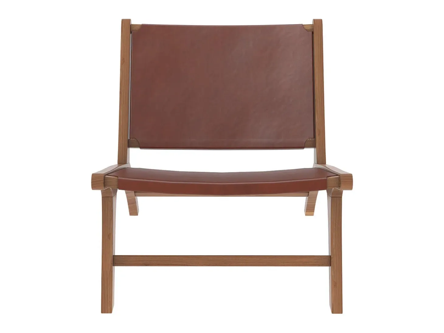 Sillón de teca y cuero marrón liso - Kuna