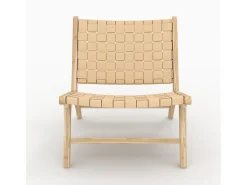 Sillón de teca y cuero trenzado beige - Kuna