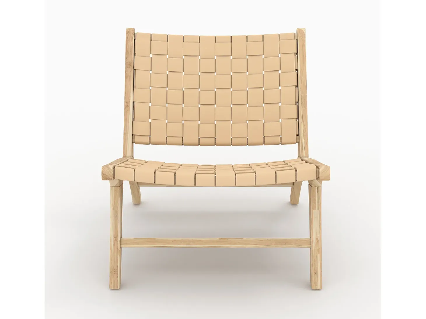Sillón de teca y cuero trenzado beige - Kuna