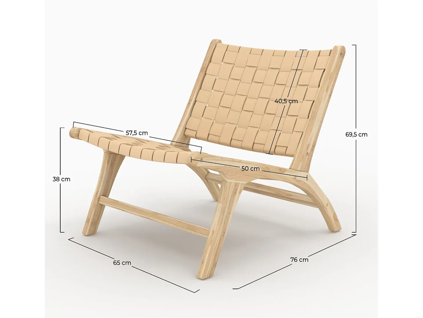 Sillón de teca y cuero trenzado beige - Kuna