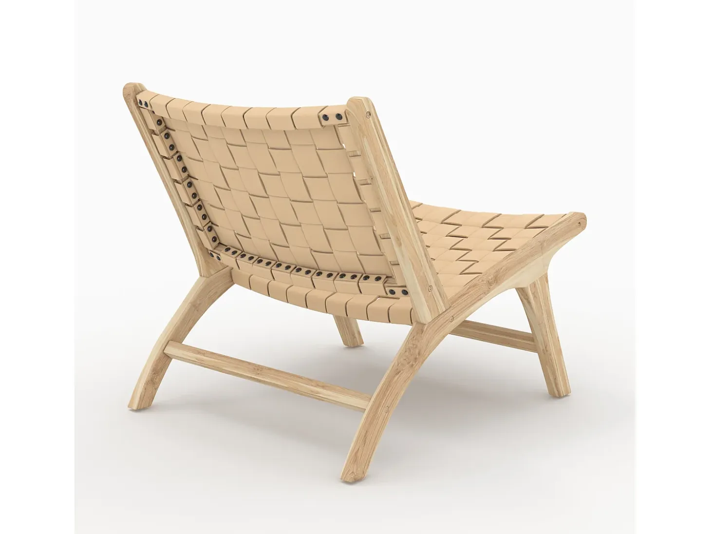 Sillón de teca y cuero trenzado beige - Kuna
