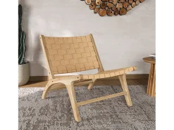 Sillón de teca y cuero trenzado beige - Kuna