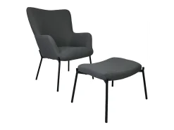 Sillón de tejido bouclé tela gris con reposapiés EIRA