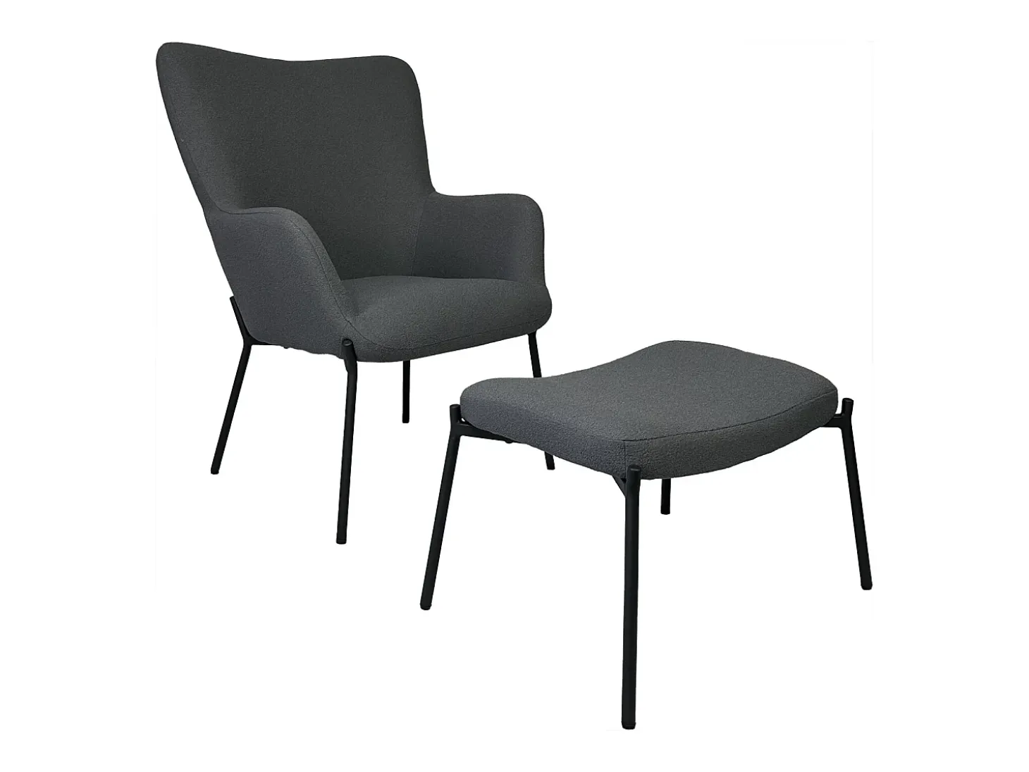 Sillón de tejido bouclé tela gris con reposapiés EIRA