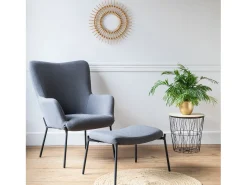 Sillón de tejido bouclé tela gris con reposapiés EIRA