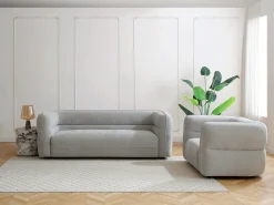 Sillón de tejido chenille gris producto eco-responsable TALIENA