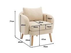 Sillón de tejido de rizo francés con cojín grueso - patas de madera maciza - beige