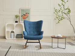 Sillón de tela azul jaspeado con base mecedora ELMINA