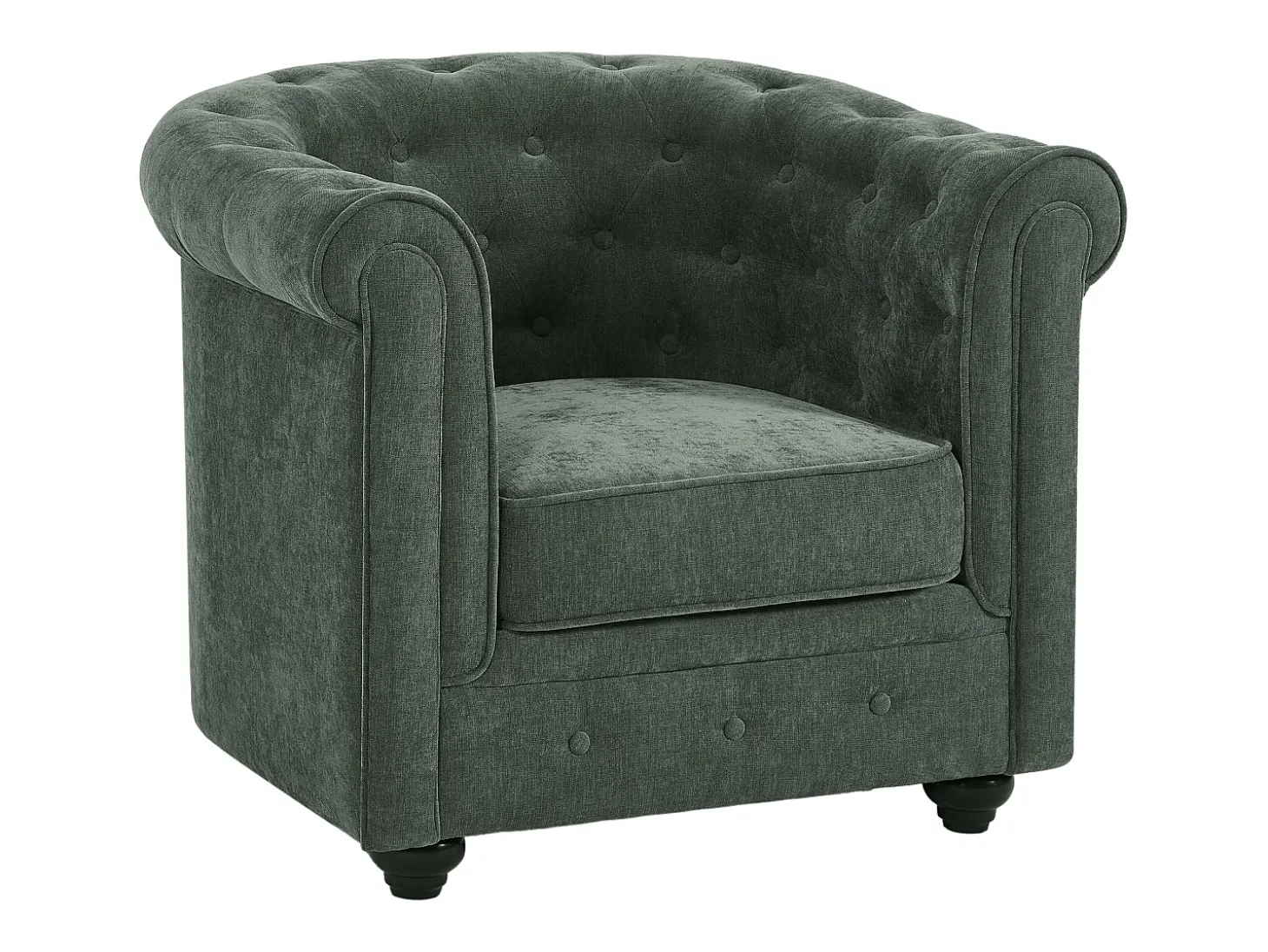 Sillón de tela color verde forma mítica CHESTERFIELD