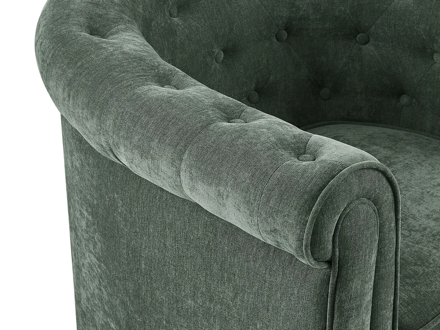 Sillón de tela color verde forma mítica CHESTERFIELD