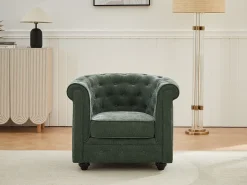 Sillón de tela color verde forma mítica CHESTERFIELD