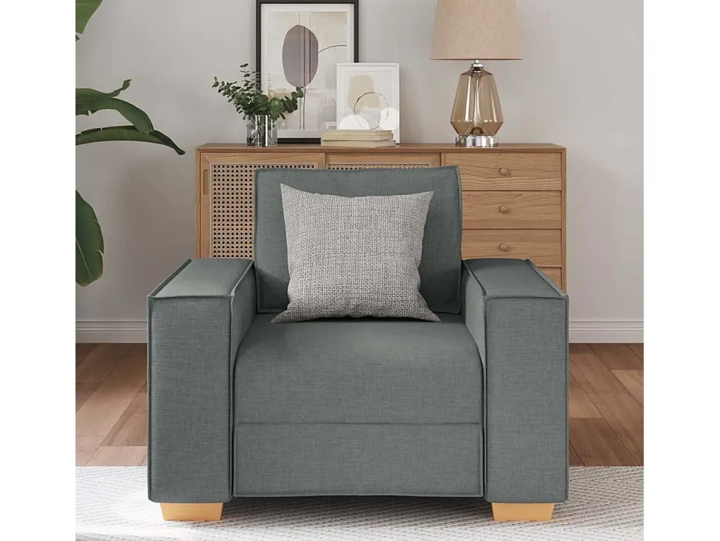 Sillón de tela gris oscuro de 60 cm