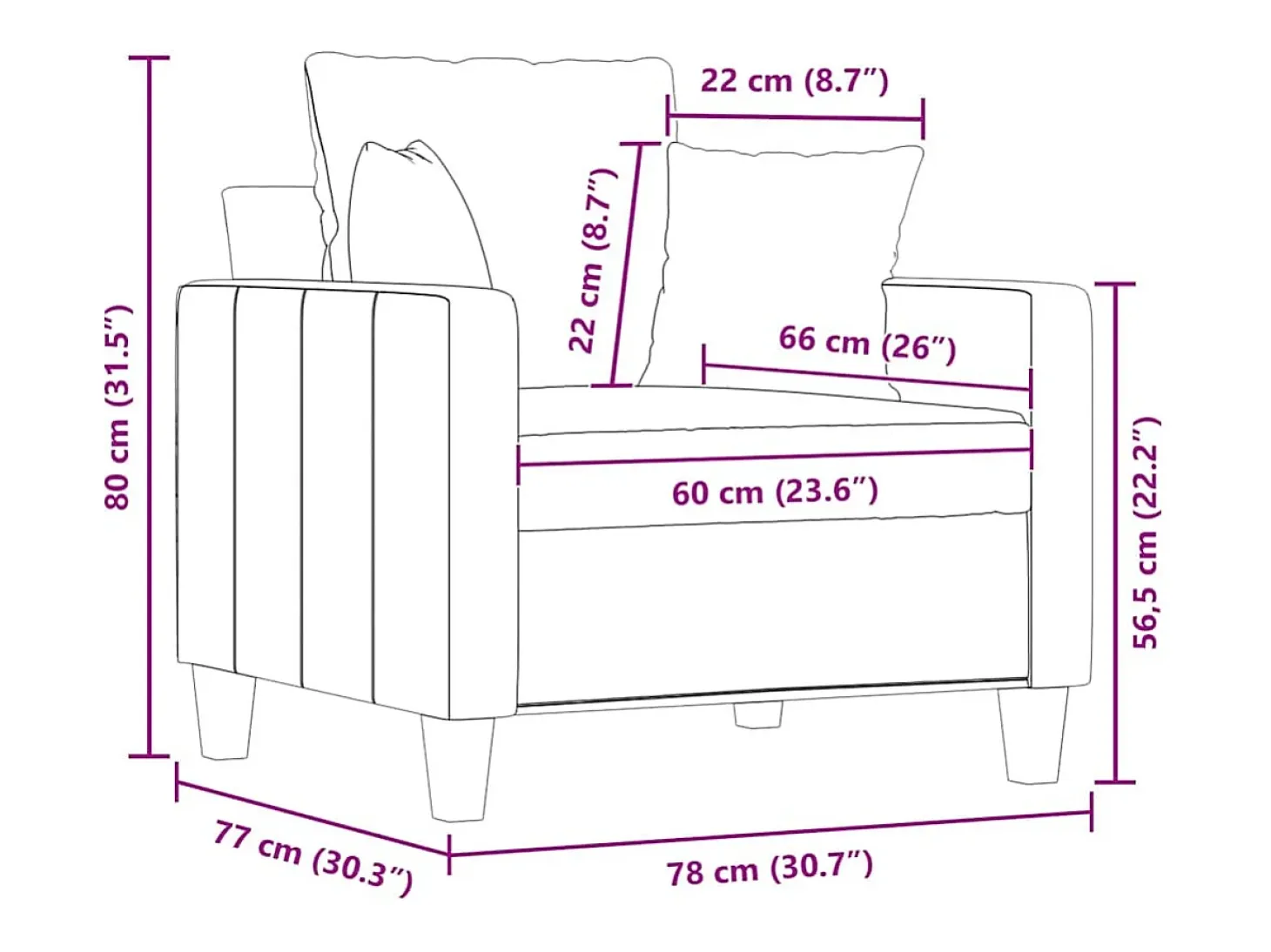 Sillón de tela marrón 60 cm