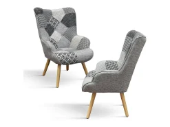 Sillón de tela patchwork gris con patas de madera - HAVANA