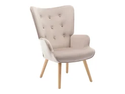 Sillón de terciopelo beige capitoné. Estilo escandinavo. VATELY