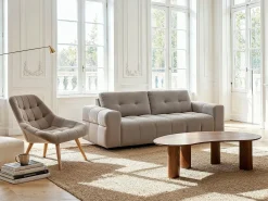 Sillón de terciopelo beige estilo escandinavo capitoné LUOSTO