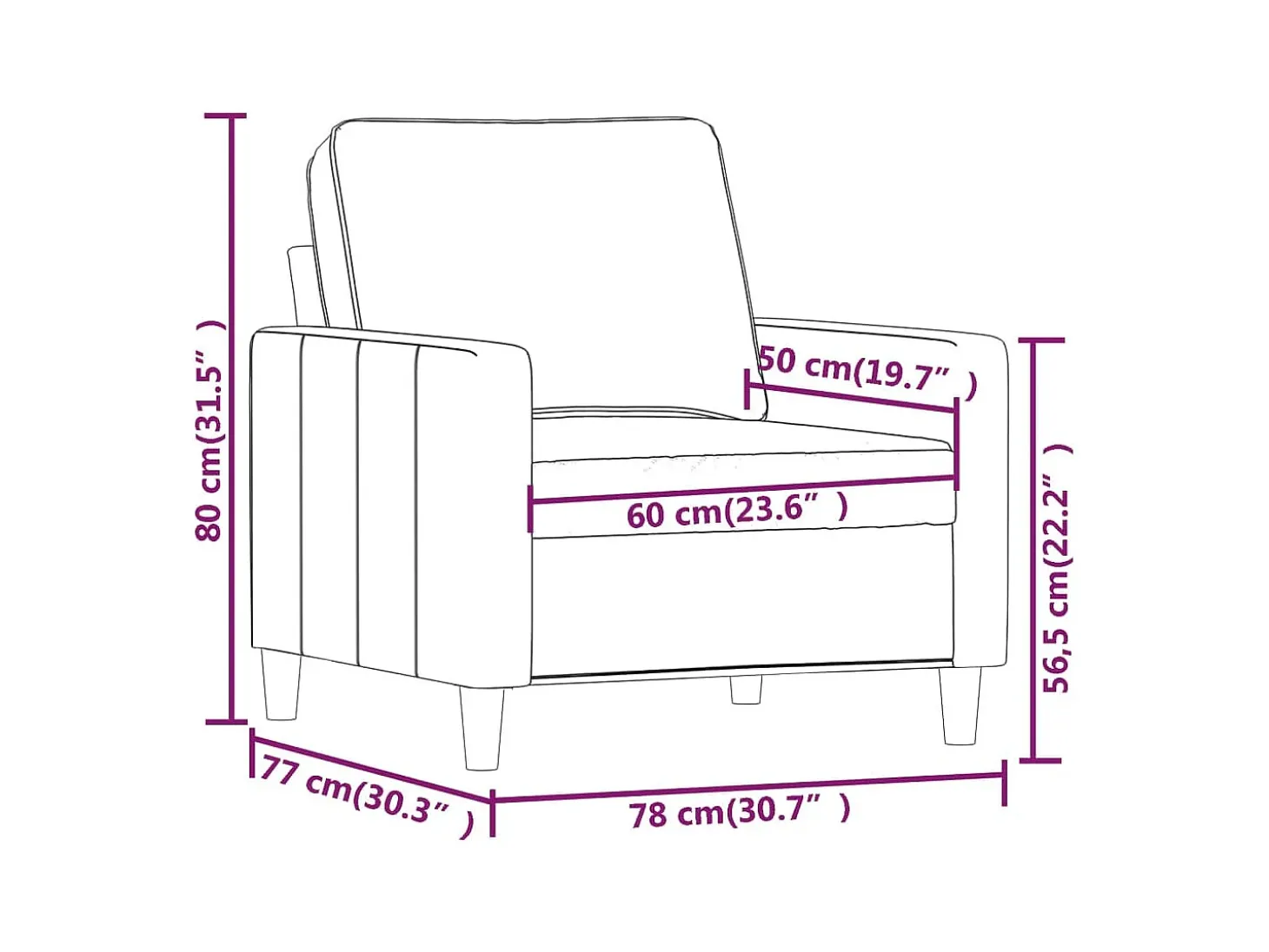 Sillón de terciopelo color crema 60 cm