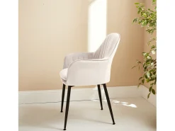 Sillón de terciopelo con patas de metal blanco roto