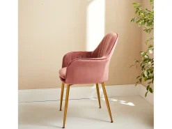 Sillón de terciopelo con patas de metal rosa viejo
