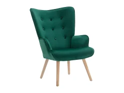 Sillón de terciopelo verde capitoné. Estilo escandinavo. VATELY