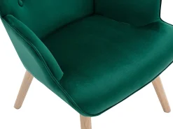 Sillón de terciopelo verde capitoné. Estilo escandinavo. VATELY