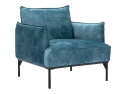 Sillón de terciopelo verde azulado estilo contemporáneo patas de metal negros JOEL