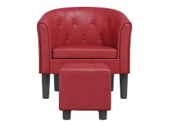 Sillón diseño de cubo con reposapiés cuero sintético rojo tinto