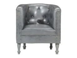 Sillón diseño de cubo cuero auténtico gris ES28578